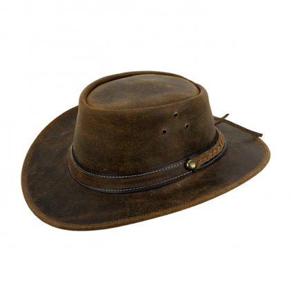 Světle hnědý kovbojský klobouk "australák" z pravé kůže Ba-30007830-912
