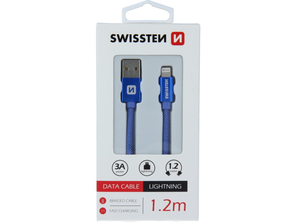 DATOVÝ KABEL SWISSTEN TEXTILE USB / LIGHTNING 1,2 M MODRÝ
