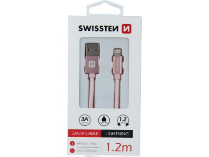 DATOVÝ KABEL SWISSTEN TEXTILE USB / LIGHTNING 1,2 M RŮŽOVO/ZLATÝ