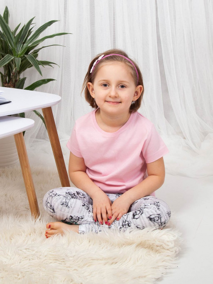 Dětské bavlněné tričko s kulatým výstřihem a krátkými rukávy Světle růžové (1)