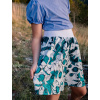 Dívčí saténová sukně v autorském designu Zelenobílé vlčí máky (1)