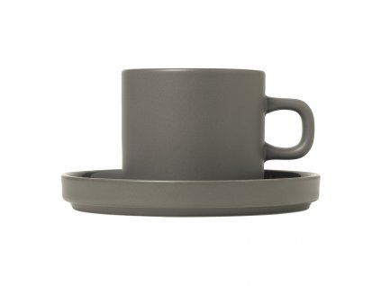 Kavos puodelis su lėkštute PILAR 2 vnt. rinkinys, 200 ml, tamsiai pilkos spalvos, keramika, Blomus