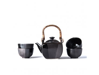 Čajnik in skodelice za čaj v setu GUNMETAL, 5 kosov, MIJ