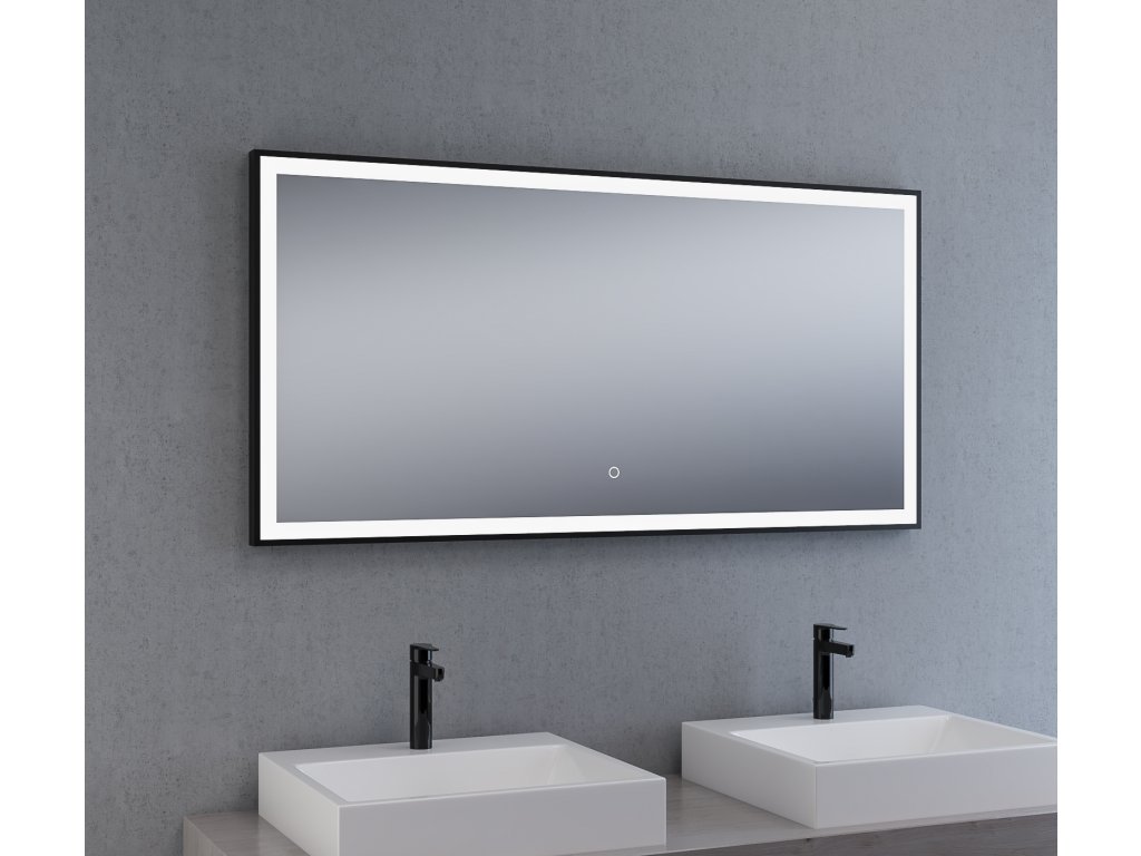 Zrkadlo s čiernym rámom a LED osvetlením, 1200 x 600 mm, nastaviteľná teplota farby svetla