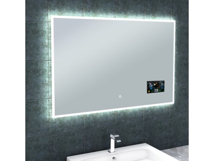 Zrkadlo s LED osvetlením, hodinami, počasím 1000x650x43 mm, vonkajšou a vnútornou teplotou a barometrom