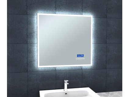 Zrkadlo s LED osvetlením 70x65 cm, bluetooth, hodinami, kalendárom, teplotou vzduchu a nastaviteľnou teplotou svetla