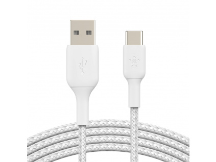 BELKIN kabel oplétaný USB-C - USB-A, 1m, bílý, CAB002bt1MWH