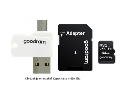 GOODRAM microSDHC karta 16GB M1A4 All-in-one (R:100/W:10 MB/s), UHS-I Class 10, U1 + Adapter + OTG card reader/čtečka, M1A4-0160R12