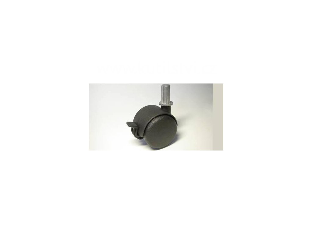 Nábytkové kolečko typu BA + čep v kovovém pouzdru 12x26mm, celoplastové, pr. 50, černé, brzda