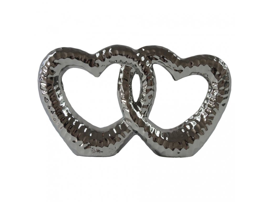 Propletená srdce keramická stříbrná 16 cm