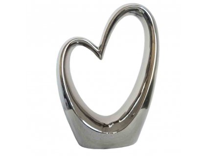 Keramická dekorace stříbrná srdce 24,5 cm