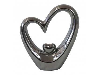 Srdce keramické stříbrné 22 cm