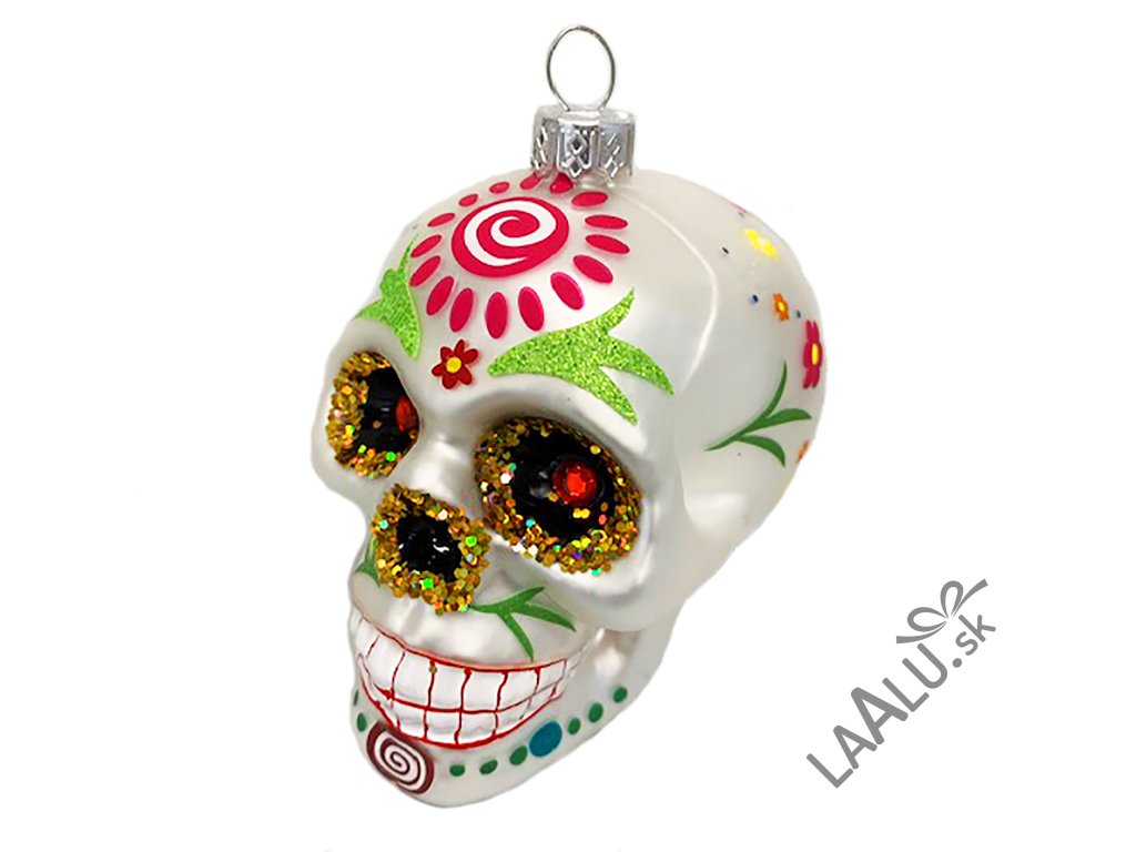 LAU 1419 Ozdoba lebka s barevnými ornamenty stříbrná 9 cm