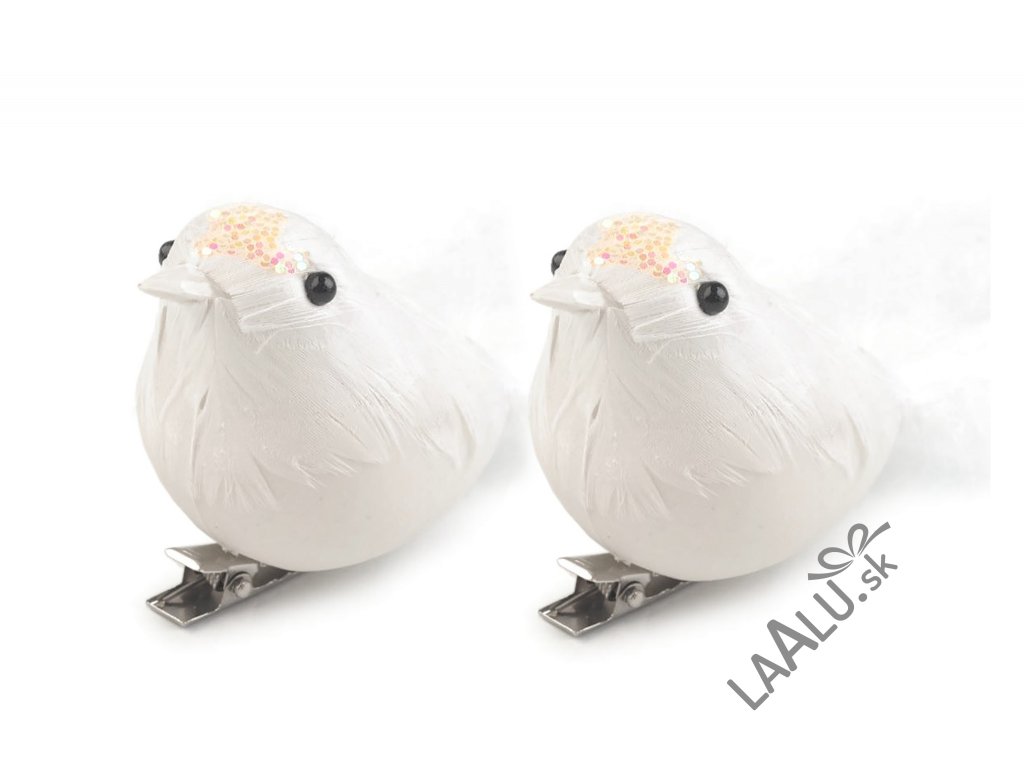 LAU 1634 Sada 2 ks dekorací ptáčci na klipu bílí 15 x 5 cm
