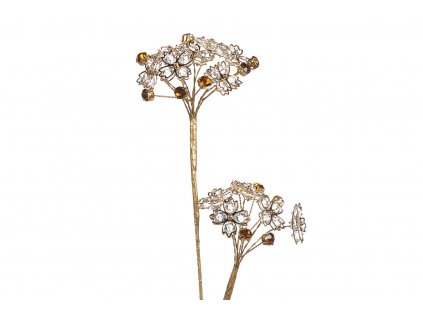 Luxusní zlatá kytka s květy z kamínků 51 cm