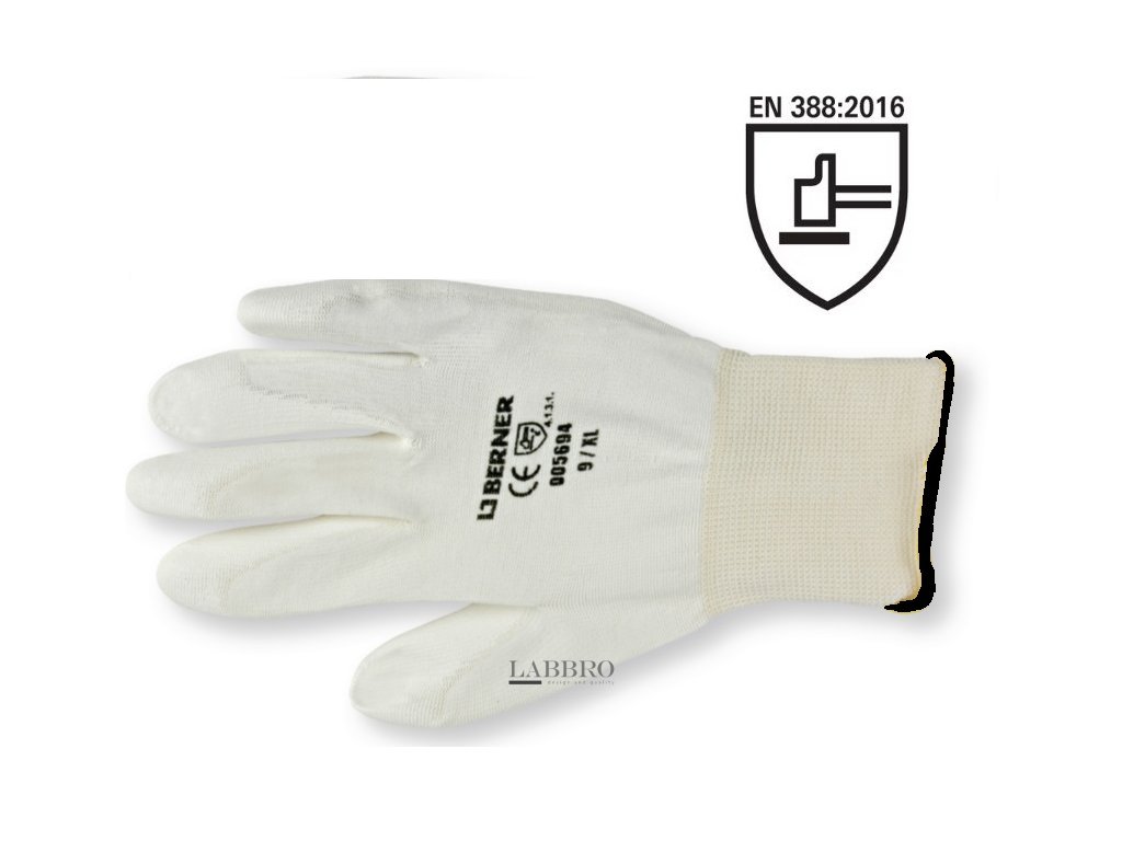 Berner jemně pletené pracovní rukavice bílé velikost 10