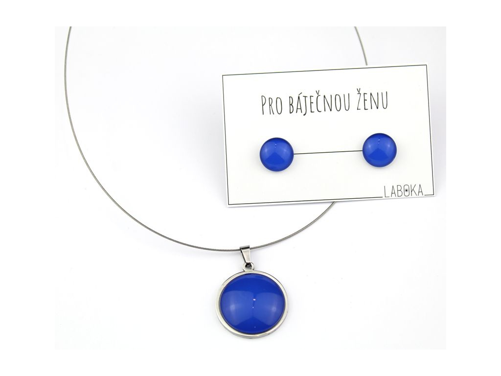 Set tmavě modrý - náušnice pecky + náhrdelník