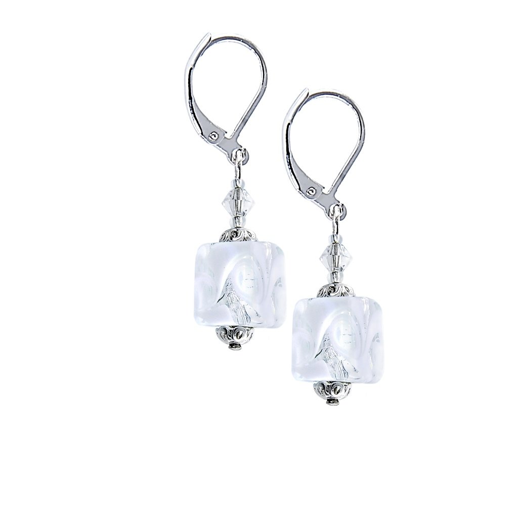 White Cubes kristály fülbevalók, színezüst díszítésű Lampglas gyöngyből