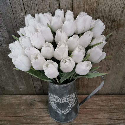 Umelý tulipán biely  jemne bielený 43CM cena za 1ks