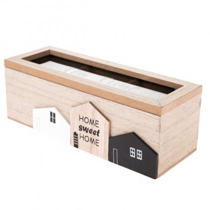 Krabička na čaj s domčekmi drevená 23×8×8cm