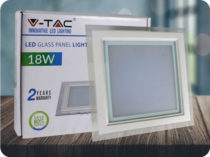 LED Vstavaný Panel štvorcový, sklo, 18W