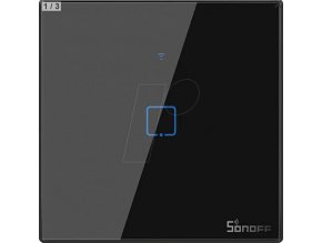 Smart 1-Vypínač čierny WiFi + RF433 Sonoff, typ T3EU1C-TX (1 kanál), 2A, max.480W, tvrdené sklo [IM190314018]