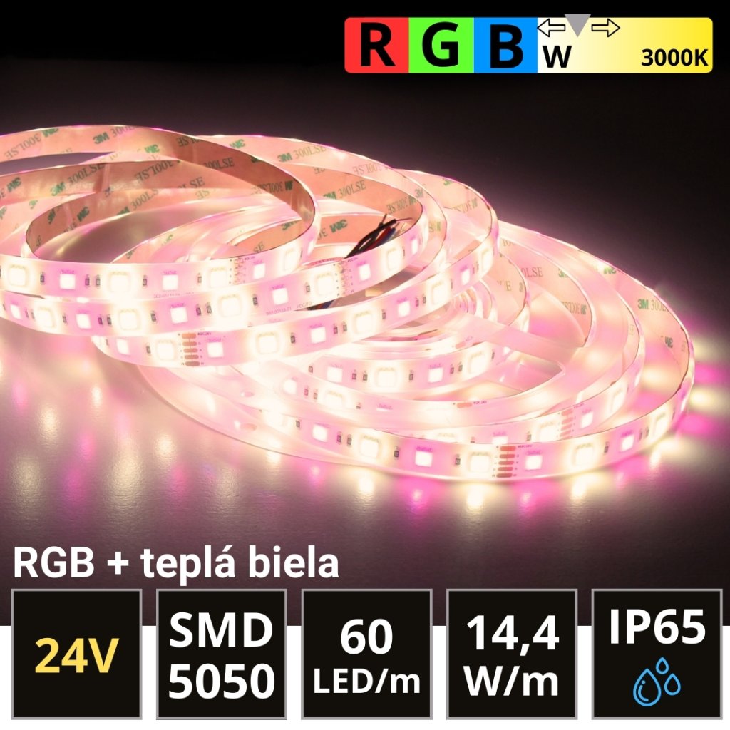 5m PROFI LED pásik 60LED/m SMD5050 RGB-W (RGB+teplá biela) IP65 24V