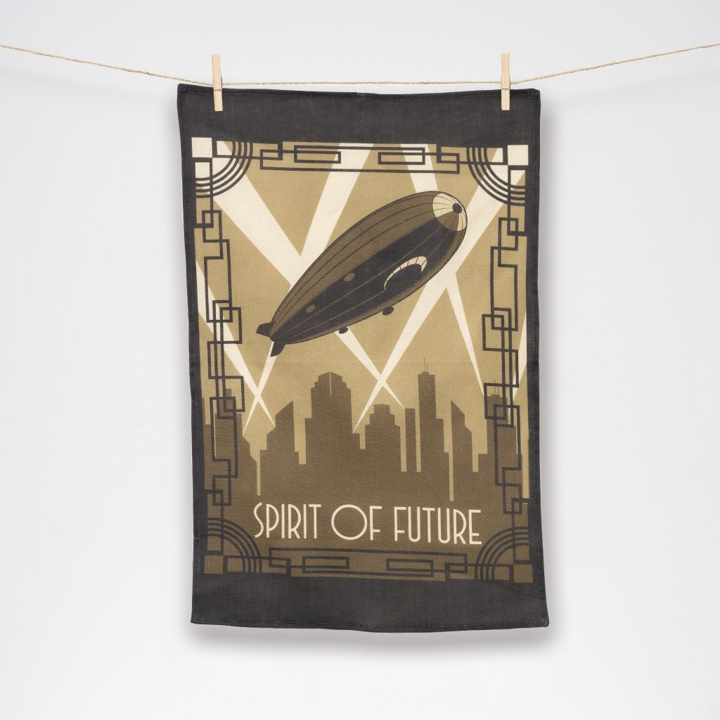 Lněná utěrka duch budoucnosti - vzducholoď/ spirit of future - airship
