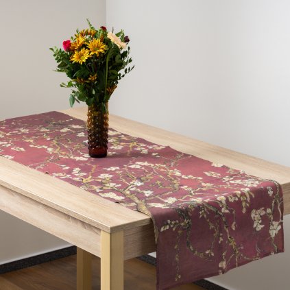 Běhoun na stůl Vincent Van Gogh Mandlový květ / Almond Blossom-verze červená