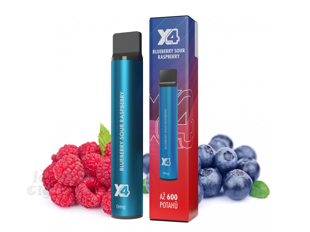 x4 bar zero boruvka a malina blueberry sour raspberry jednorazova e cigareta bez nikotinu