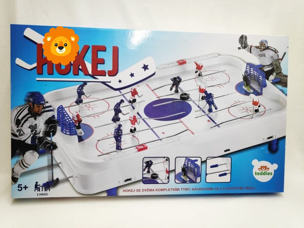 Hokej společenská hra 63x41cm plast/kov kovová táhla v krabici 73x43,5x8,5cm