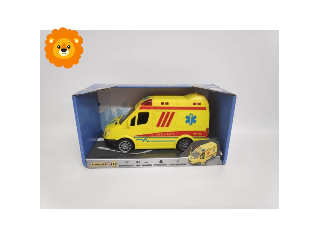Auto ambulance 20cm na setrvačník se světlem, zvukem plast na baterie v krabici 26x15x12cm