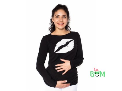 Be MaaMaa Těhotenské triko dlouhý rukáv Kiss - černé