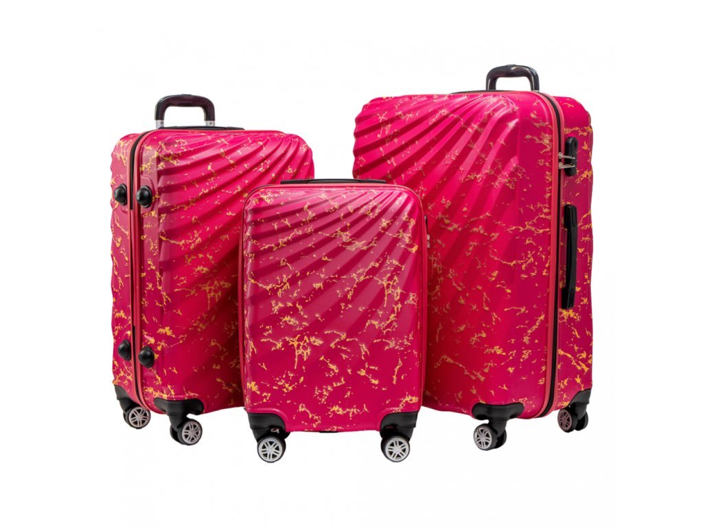 Odolný skořepinový cestovní kufr ROWEX Pulse set růžová žíhaná
