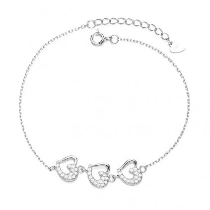 10115 srebrna bransoletka trzy serca ozdobione cyrkoniami dla kobiet