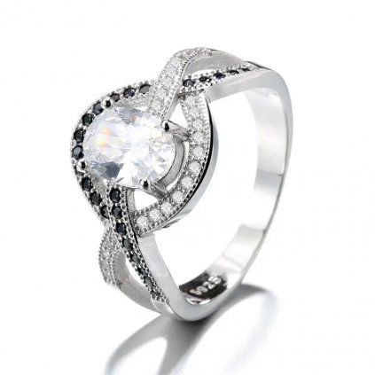 10048 srebrny luksusowy pierścionek z cyrkoniami i czarnymi cyrkoniami można kupić tylko na majya