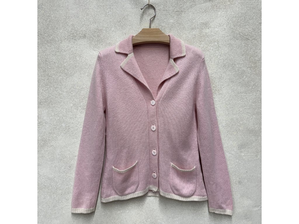 Růžový kabátek z hutně pleteného 100% kašmíru