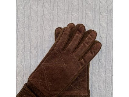 Pletené rukavice s koženým nápletem