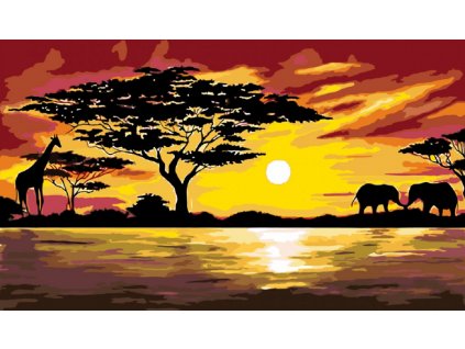 Malování podle čísel - AFRIKA ŽIRAFA A SLONI