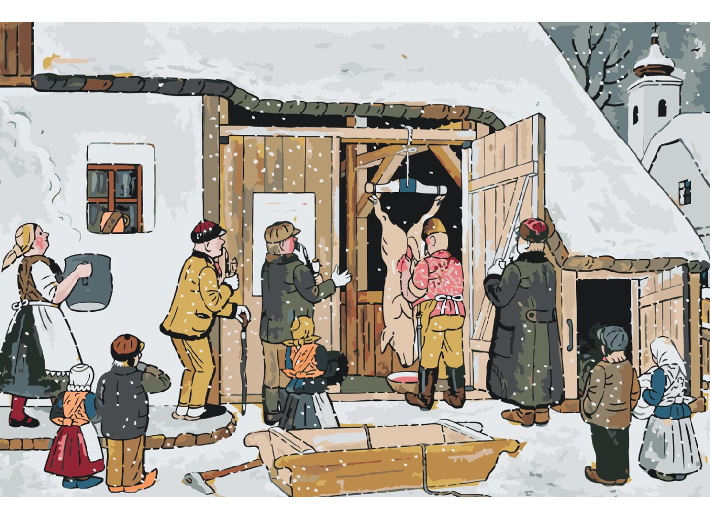 MALUJEŠ Malování podle čísel - JOSEF LADA - ZABIJAČKA 1942 Rozměr: 60x90 cm, Rámování: vypnuté plátno na rám