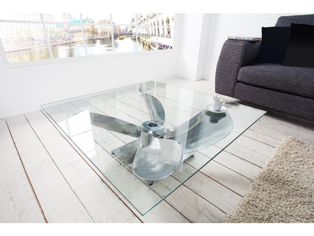 Originální konferenční stolek Ocean 85cm stříbrná