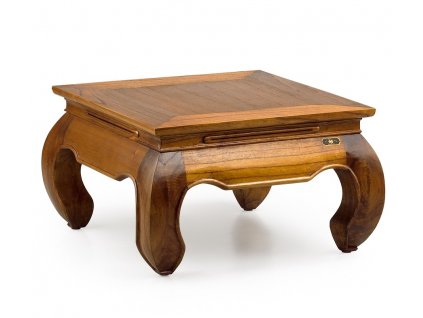 Koloniální masivní konferenční stolek z exotického dřeva v hnědé teplé barvě
