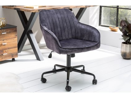 Tmavě šedá sametová kancelářská židle na kolečkách vyniká svým originálním vzhledem