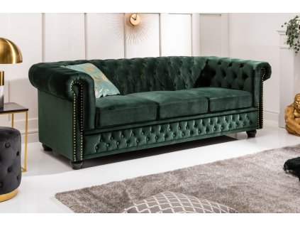 Luxusní sedačka Chesterfield 205cm smaragd samet