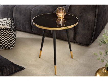 Luxusní příruční stolek Aura 45cm černý mramor, kulatý
