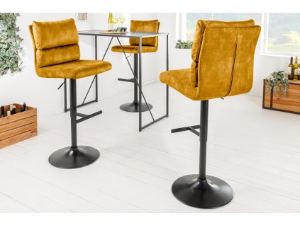 Designová barová židle Comfort žlutá 100-121cm samet