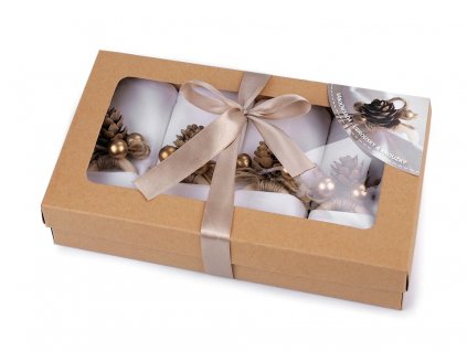 Vianočná sada - 4ks obrúsky a 4 krúžky s perlami a šiškou - bielo zlatá