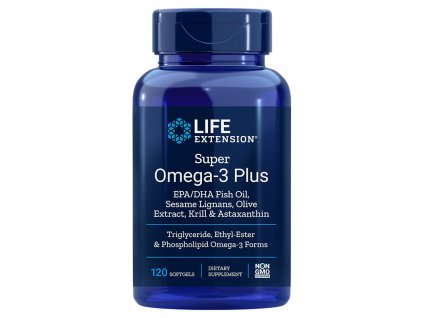 Super Omega-3 Plus EPA/DHA rybí olej, sezamové lignanty, olivový extrakt a krill s Astaxanthinem, 120 gelových kapslí