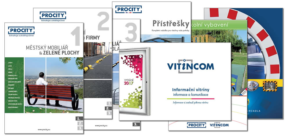 Katalogy Procity, Vitincom a Vialux - městský mobiliář, informační vitríny a dopravní zrcadla