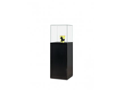 Skleněná exponátová vitrína na podstavci,  516x1500x500 mm, atyp - 4x 2,5W LED spot + deska semiš černý,  dveře na pantech, podstavec s úložným prostorem - BAZAR